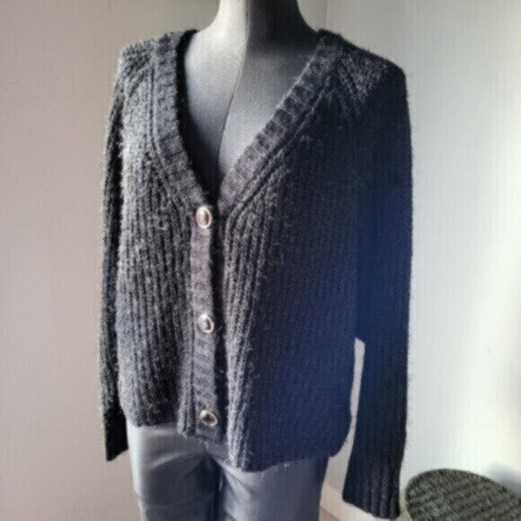 Esqualo Black Knit Lurex Cardigan Sweater size XL - Picture 8 of 9